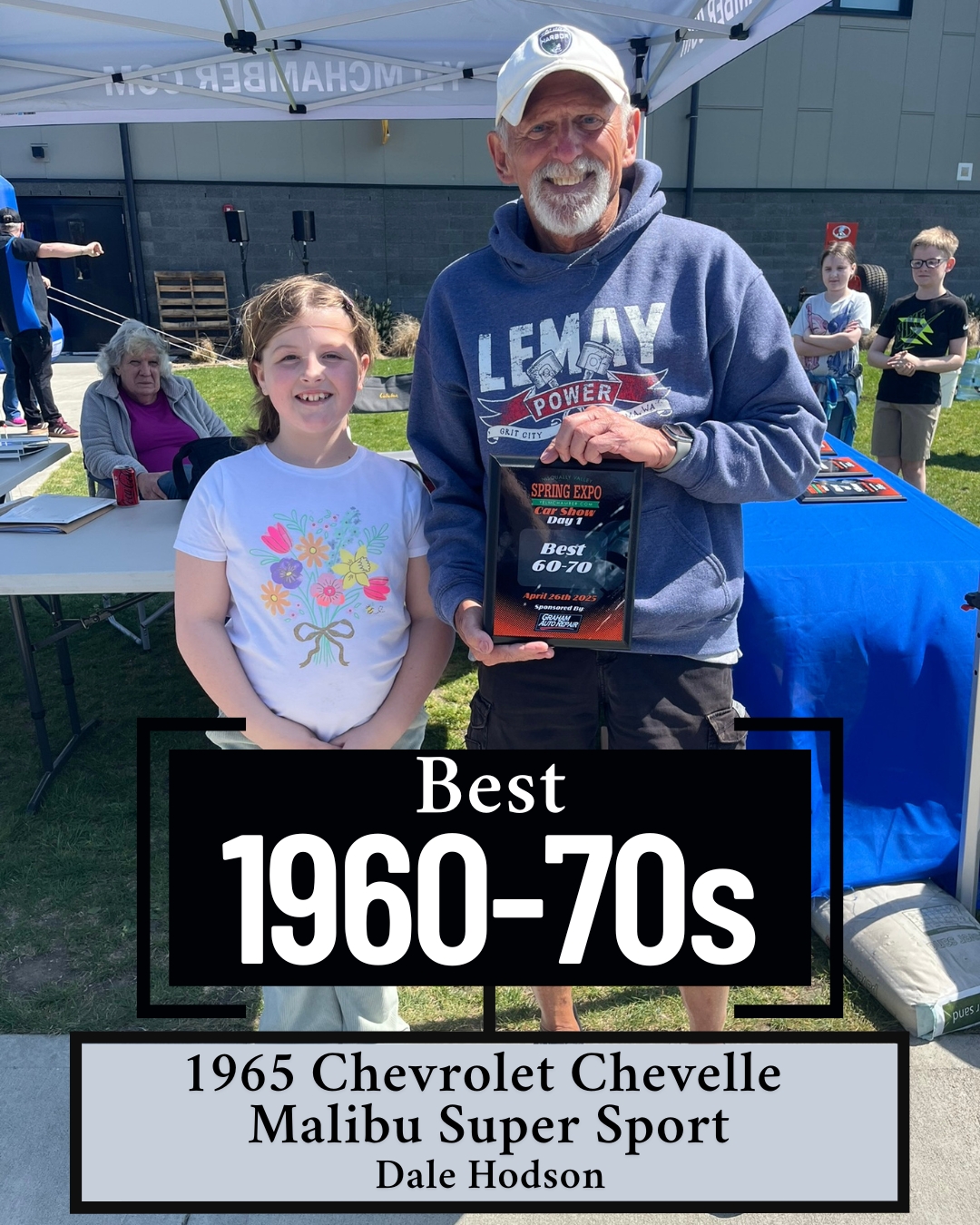 Best of 1960s-1970s winner Dale Hodson with 1965 Chevrolet Chevelle Malibu Super Sport and car show award